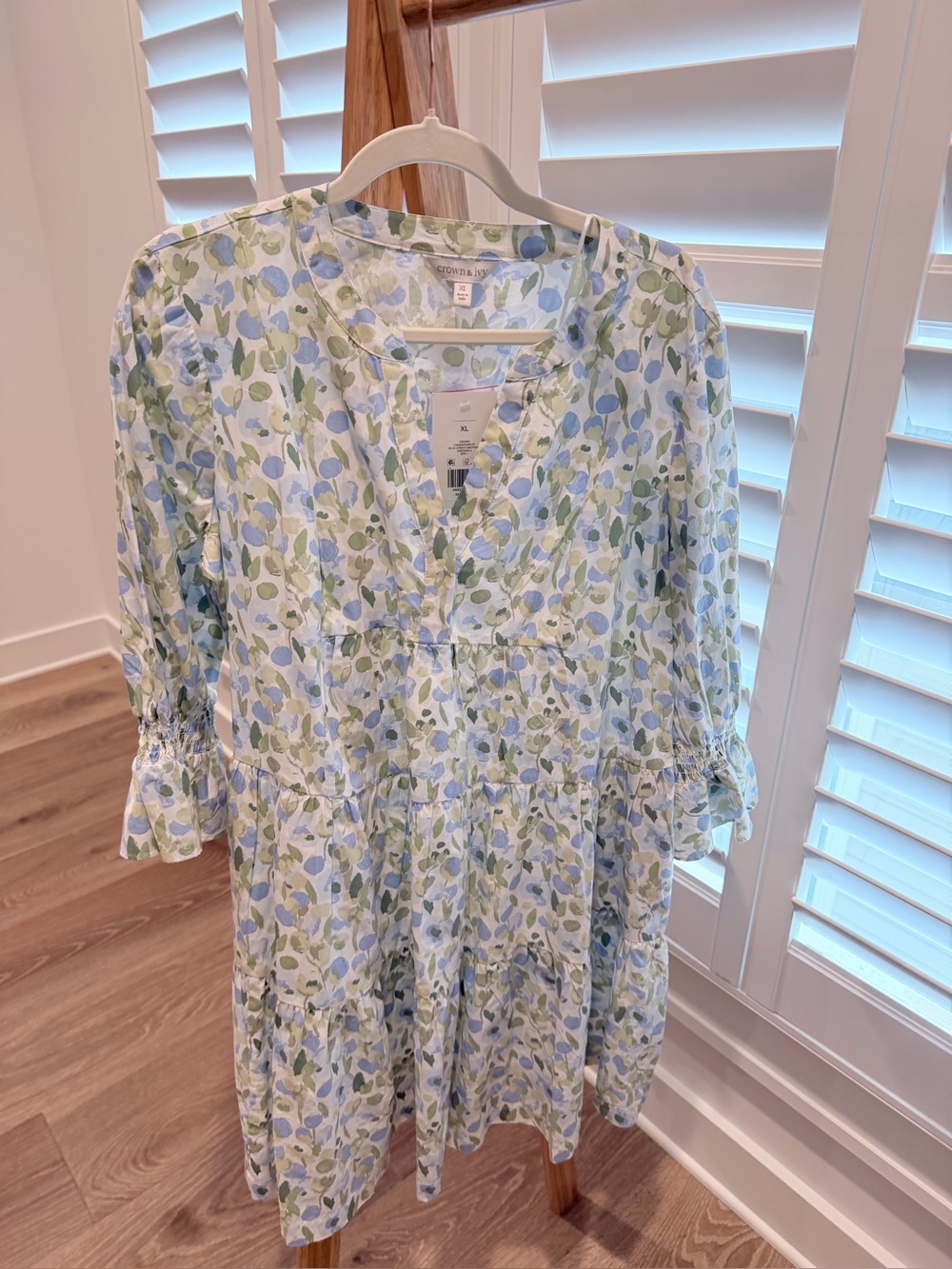 NWT Crown & Ivy Blue Green Abstract Tiered Mini Dress XL - Picture 2 of 5